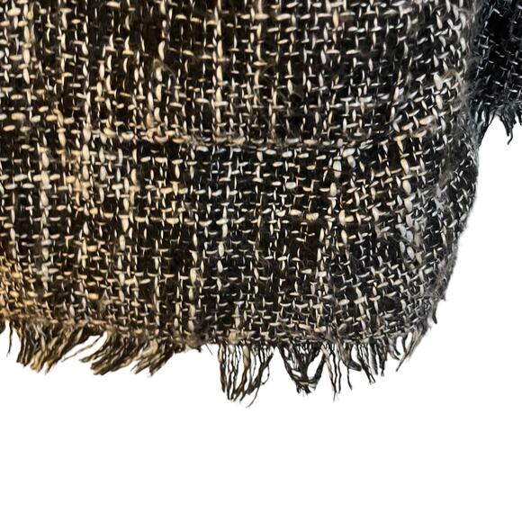 Sandro Tweed Long Jacket Black Boucle Blazer Fringe Collarless Classic Size L - Picture 12 of 12